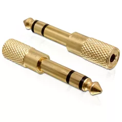   Delock adapter, sztereo jack apa 6.35 mm > sztereo jack anya, 3.5 mm 3 pin, fém