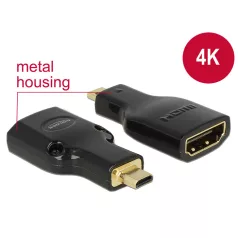   Delock adapter Gyors-sebességű HDMI Ethernettel - HDMI micro-D apa véggel > HDMI-A anya 4K fekete