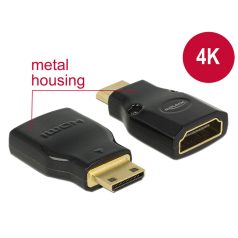   Delock Adapter Gyors-sebességű HDMI Ethernettel - HDMI Mini-C apa > HDMI-A anya 4K fekete
