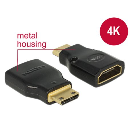Delock Adapter Gyors-sebességű HDMI Ethernettel - HDMI Mini-C apa > HDMI-A anya 4K fekete