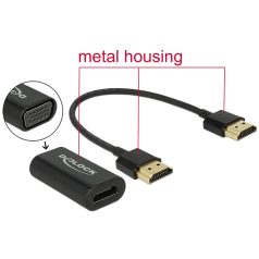   Delock Adapter HDMI-A-csatlakozódugóval > VGA-csatlakozóhüvellyel, fém burkolat, 15 cm-es kábel