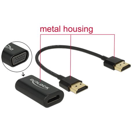 Delock Adapter HDMI-A-csatlakozódugóval > VGA-csatlakozóhüvellyel, fém burkolat, 15 cm-es kábel