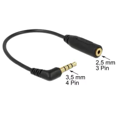   Delock audiokábel Sztereó jack 3,5 mm 4 tűs apa > sztereó jack 2,5 mm 3 tűs anya szögletes