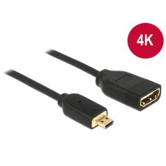   Delock kábel Gyors-sebességű HDMI Ethernettel - HDMI micro-D apa véggel / HDMI-A anya 3D 4K 20 cm
