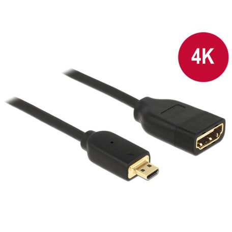 Delock kábel Gyors-sebességű HDMI Ethernettel - HDMI micro-D apa véggel / HDMI-A anya 3D 4K 20 cm