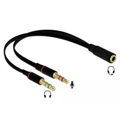   Delock Headset adapter 1 x 3,5 mm-es 4-tűs anya sztereo jack - 2 x 3,5 mm-es, 3-tűs apa sztereo jack