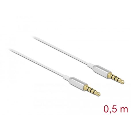 Delock Sztereo jack kábel 3,5 mm 4 tűs apa- apa Ultra Slim, 0,5 m, fehér