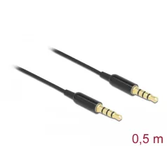   Delock Sztereo jack kábel 3,5 mm 4 tus apa- apa Ultra Slim, 0,5 m, fekete