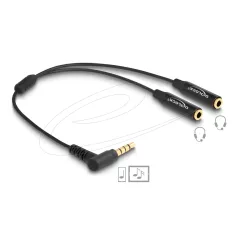   Delock Hangmegosztó sztereo jack apa 3,5 mm - 2 x sztereo jack anya 3,5 mm 4-tűs hajlított