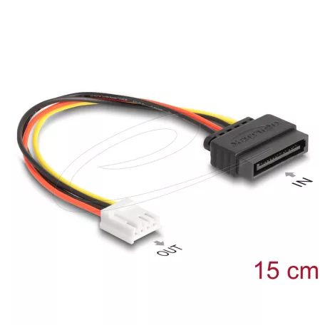 Delock SATA tápkábel 15 tűs apa - 1 db. Floppy 4 tűs anya 15 cm