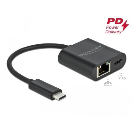 Delock USB Type-C™ adapter Power Delivery porttal Gigabit LAN 10/100/1000 Mbps fekete