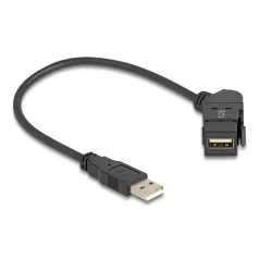   Delock USB 2.0 A-típusú panel tartó anya 45°-ban hajlított – A-típusú apa 30 cm kábellel, fekete