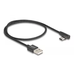   Delock USB 2.0 kábel A-típusú csatlakozódugó - USB Type-C™ csatlakozódugó, ívelt, 0,5 m, fekete