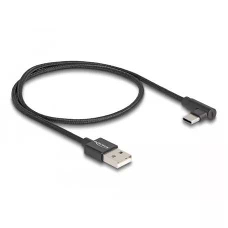 Delock USB 2.0 kábel A-típusú csatlakozódugó - USB Type-C™ csatlakozódugó, ívelt, 0,5 m, fekete