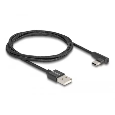 Delock USB 2.0 kábel A-típusú csatlakozódugó - USB Type-C™ csatlakozódugó, ívelt, 1 m, fekete