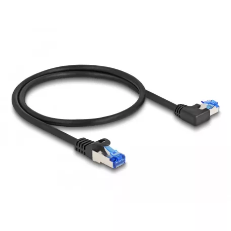 Delock RJ45 hálózati kábel Cat.6A S/FTP egyenes / balra hajló 0,5 m fekete