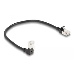   Delock RJ45 hálózati kábel Cat.6A S/FTP vékony 90° fokban lefelé hajló / egyenes 0,25 m fekete