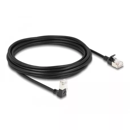 Delock RJ45 hálózati kábel Cat.6A S/FTP vékony 90° fokban lefelé hajló / egyenes 5 m fekete