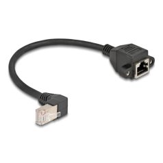   Delock Hálózat bővítő kábel S/FTP RJ45 apa 90° hajlított - RJ45 beépített anya Cat.6A 0,25 m fekete