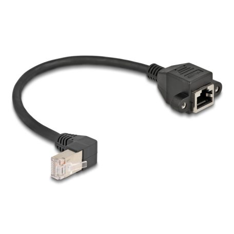 Delock Hálózat bővítő kábel S/FTP RJ45 apa 90° hajlított - RJ45 beépített anya Cat.6A 0,25 m fekete