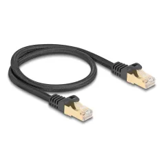   Delock RJ45 hálózati kábel fonott borítással Cat.6A S/FTP apa - apa 0,5 m fekete