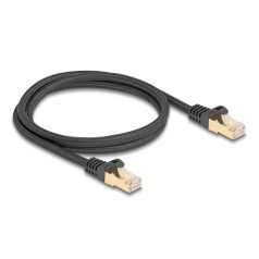   Delock RJ45 hálózati kábel fonott borítással Cat.6A S/FTP apa - apa 1 m fekete