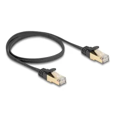   Delock RJ45 lapos hálózati kábel fonott borítással Cat.6A U/FTP apa - apa 0,5 m fekete