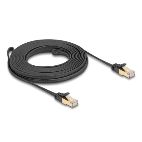 Delock RJ45 lapos hálózati kábel fonott borítással Cat.6A U/FTP apa - apa 7,5 m fekete