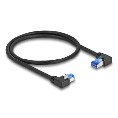   Delock RJ45 hálózati kábel Cat.6A S/FTP jobb / bal, hajlított, 0,5 m, fekete színű