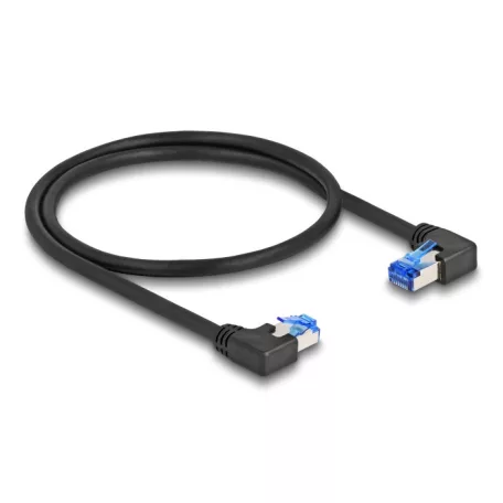 Delock RJ45 hálózati kábel Cat.6A S/FTP jobb / bal, hajlított, 0,5 m, fekete színű