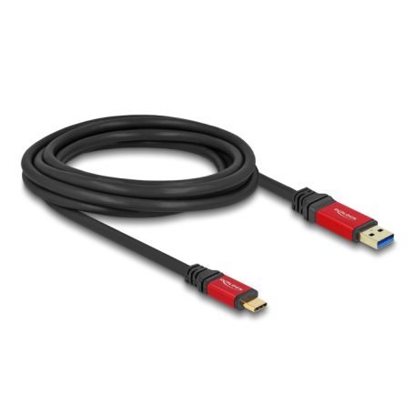 Delock USB 10 Gbps kábel USB A-típusú apa - USB Type-C™ apa 3 m piros fém
