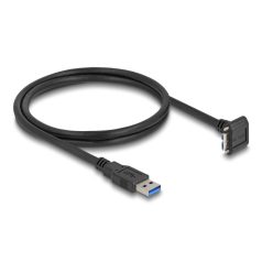   Delock USB 5 Gbps kábel A-típusú USB apa egyenes – Mikro-B-típusú USB apa 90°-ban lefelé fordított 18 mm-es csavar távolsággal 1 m, fekete