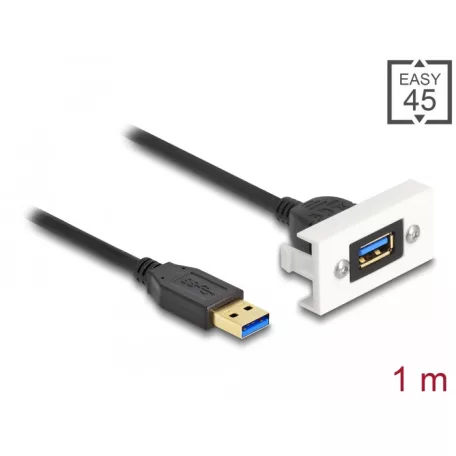 Delock Easy 45 modul SuperSpeed USB (USB 3.2 Gen 1) A-típusú USB anya A-típusú USB apa rövid kábellel, 22,5 x 45 mm