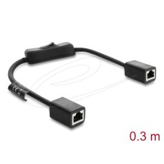   Delock RJ45 kábel, hüvely csatlakozó–aljzat, kapcsolóval, Cat.6 F/UTP, 0,3 m – fekete