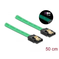   Delock 6 Gb/s SATA kábel UV fényhatással zöld színű, 50 cm