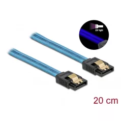   Delock 6 Gb/s SATA kábel UV fényhatással kék színű, 20 cm