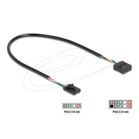 Delock Kábel USB 2.0-s csatlakozóhüvellyel, 2,54 mm, 4 tű a USB 2.0-s csatlakozóhüvellyel, 2,54 mm, 10 tű, 30 cm