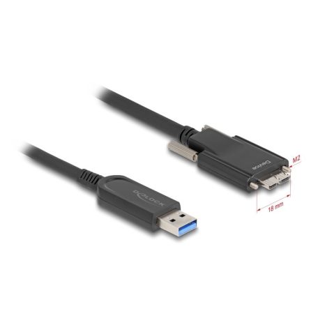 Delock Aktív optikai kábel USB 10 Gbps-A apa > USB 10 Gbps Micro-B Típusú dugó csavarokkal ellátott 15 m