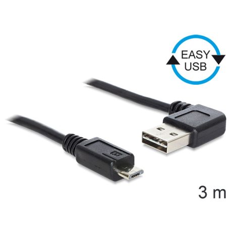 Delock EASY-USB 2.0 -A apa hajlított > USB 2.0 micro-B apa kábel, 3 m