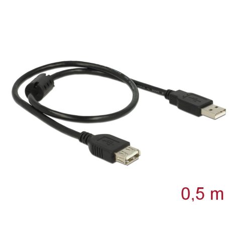 Delock USB2.0 hosszabító kábel A-tip. dugó > A-tip aljzat csatlakozókkal, 0.5m