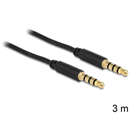 Delock sztereó kábel 3.5 mm 4 pin csatlakozó > csatlakozó, 3 m, fekete