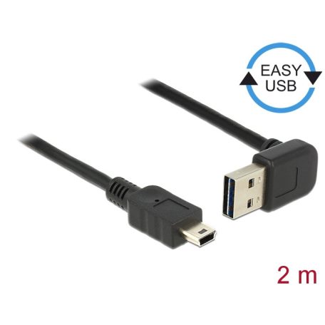 Delock Kábel EASY-USB 2.0-s A típusú csatlakozódugó, ívelt felfelé / lefelé > USB 2.0-s Mini-B-típus