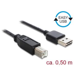   Delock Kábel, EASY-USB 2.0-s A-típusú csatlakozódugó > USB 2.0-s B-típusú csatlakozódugó, 0,5 m, fek