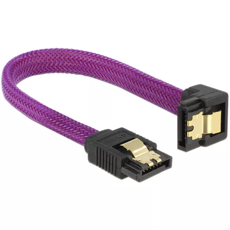 Delock SATA kábel 6 Gb/s 10 cm lefelé / egyenes fém lila Prémium
