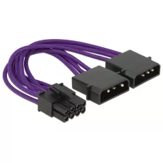   Delock tápkábel PCI Express 8 tűs apa > 2 x 4 tűs apa textil árnyékolás lila