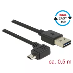   Delock Kábel, EASY-USB 2.0-s A csatlakozó > EASY-USB 2.0-s Micro-B csatlakozó ívelt bal / jobb, 0,5m