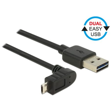 Delock Kábel, EASY-USB 2.0-s A-típusú csat. > EASY-USB 2.0-s Micro-B típusú csat.ívelt 0,5 m, fekete