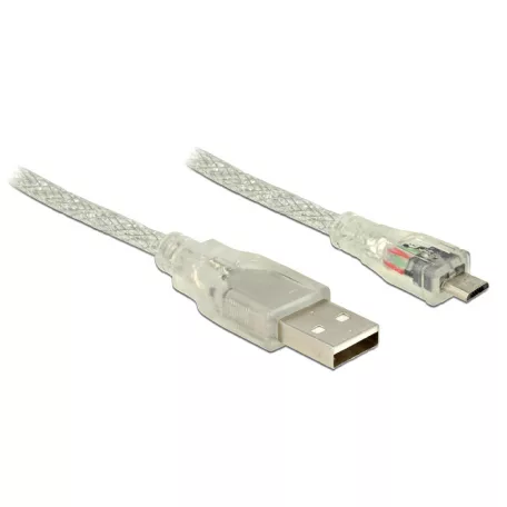 Delock USB 2.0-s kábel A-típusú csatlakozódugóval > USB 2.0 Micro-B csatlakozódugóval 2 m, áttetsző