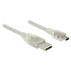   Delock USB 2.0-s kábel A-típusú csatlakozódugóval > USB 2.0 Mini-B csatlakozódugóval, 0,5 m áttetsző