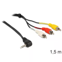   Delock kábel sztereo jack 3.5 mm 4 pin apa, forgatott > 3 x RCA apa, 1,5 m